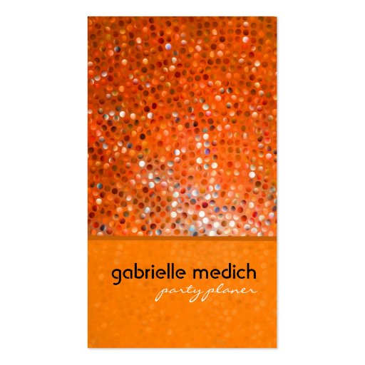 Elegant Orange Glitter Party Planner Business Card (front side)