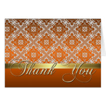 Elegant Orange & Lace Damask Thank You Card