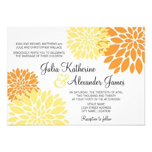 Elegant Orange Light Yellow Floral Burst Wedding Personalized Invitation