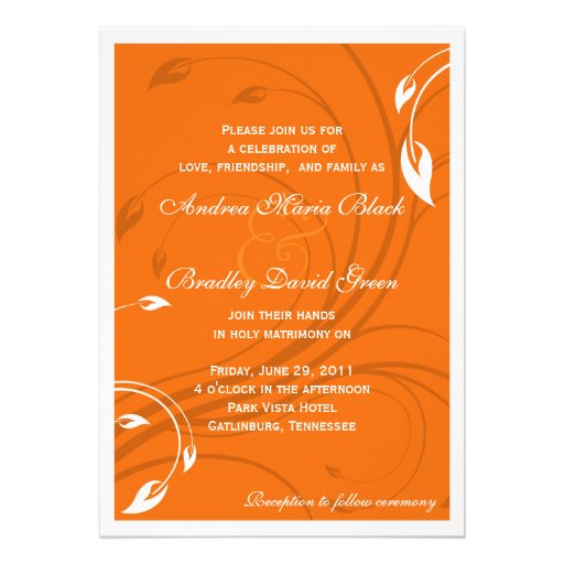 Elegant Orange White Floral Wedding Invitation