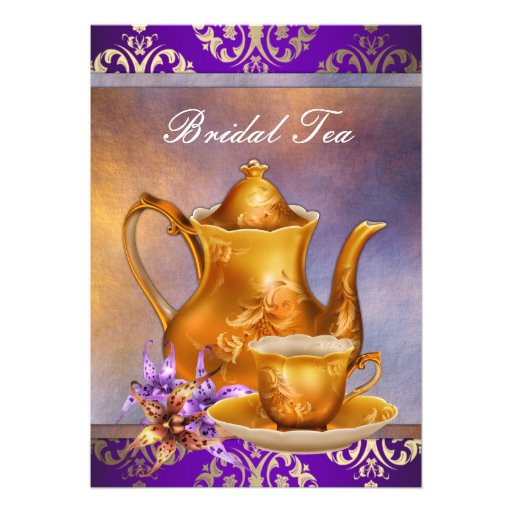 Elegant Orchid Gold and Purple Bridal Tea Party Custom Announcement