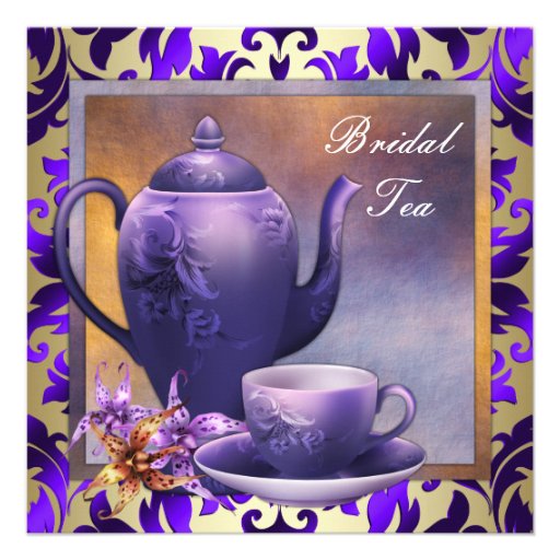 Elegant Orchid Gold Purple Bridal Tea Party Custom Invite