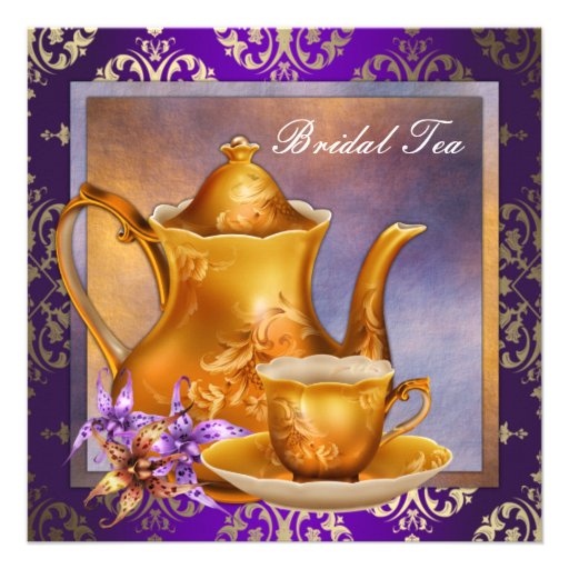 Elegant Orchid Gold Purple Bridal Tea Party Invite