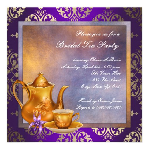 Elegant Orchid Gold Purple Bridal Tea Party Invite