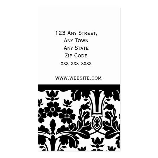 Elegant Ornate Damask Pattern Business Card (back side)