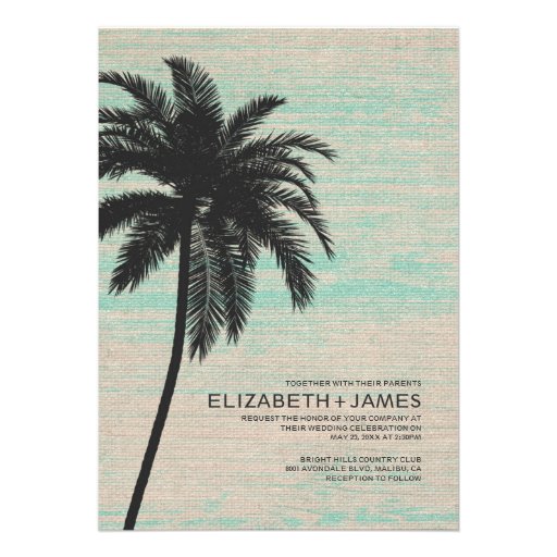 Elegant Palm Trees Burlap Wedding Invitations