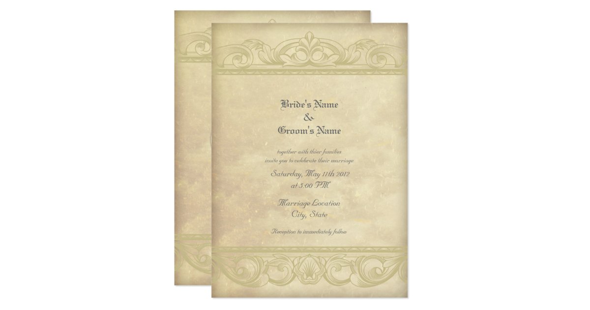 Elegant Parchment Style Wedding Invitations | Zazzle