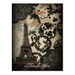 elegant Paris floral Lace vintage wedding thankyou Postcard