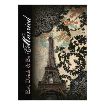 elegant Paris floral   vintage rehearsal dinner Invites