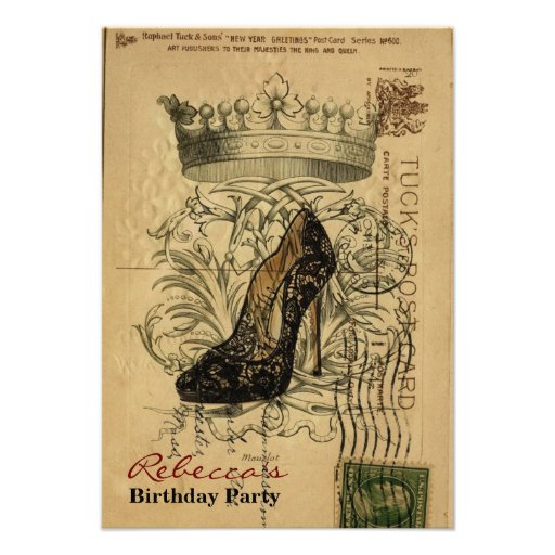 elegant paris stiletto vintage birthday party personalized announcement
