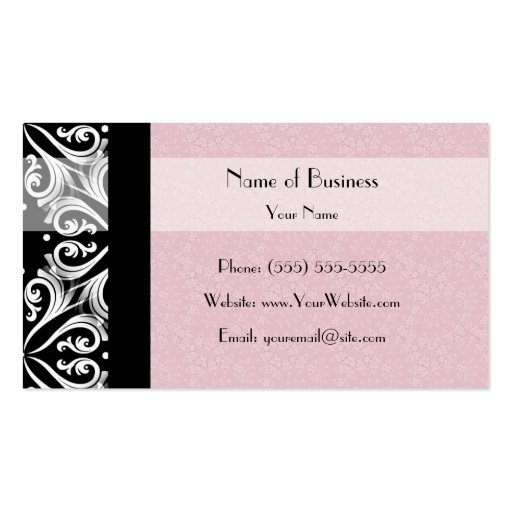 Elegant Parisian Damask Pink Ribbon Business Cards (back side)