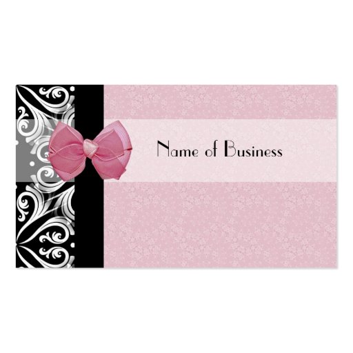 Elegant Parisian Damask Pink Ribbon Business Cards (front side)
