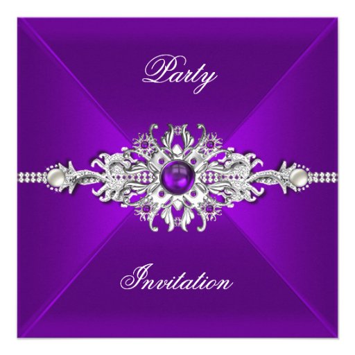 Elegant Party All Occasions Purple Silver Jewel Personalized Invitation