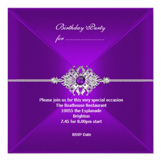 Elegant Party All Occasions Purple Silver Jewel Personalized Invitation