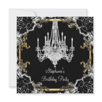 Elegant Party Black Silver Gold Crystal Chandelier Custom Invitation