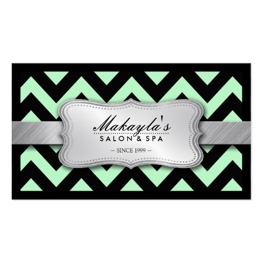 Elegant Pastel Green and Black Chevron Pattern Business Card (front side)