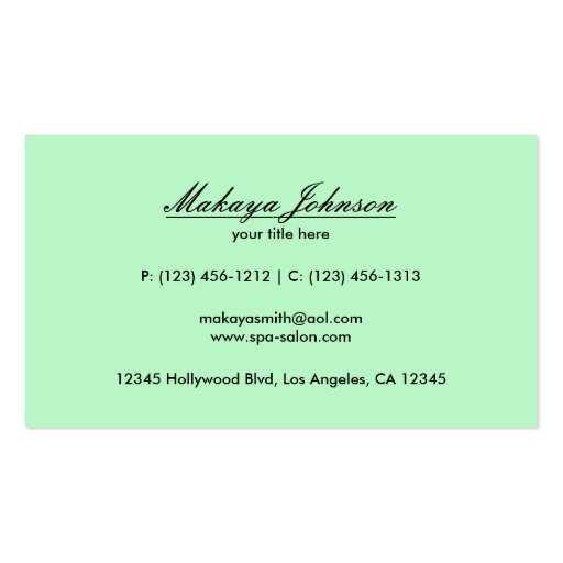 Elegant Pastel Green and Black Chevron Pattern Business Card (back side)