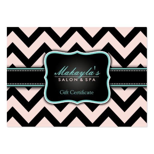 Elegant Pastel Pink and Black Chevron Gift Business Card Template (front side)