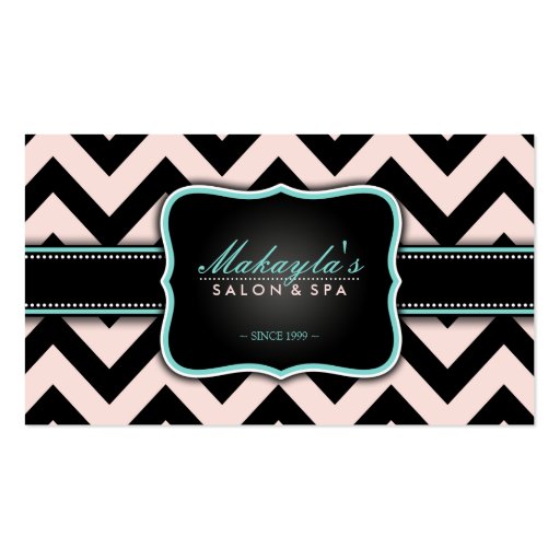 Elegant Pastel Pink and Black Chevron Pattern Business Card Template (front side)