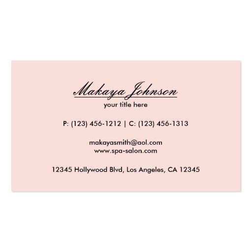 Elegant Pastel Pink and Black Vintage Damask Business Card (back side)