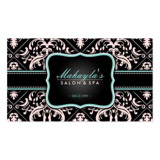 Elegant Pastel Pink and Black Vintage Damask Business Card (front side)