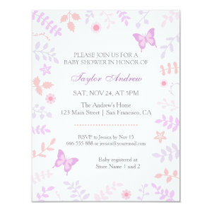 Elegant Pastel Spring Floral Butterfly Baby Shower Custom Invitations