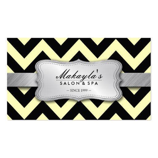 Elegant Pastel Yellow and Black Chevron Pattern Business Card Templates (front side)
