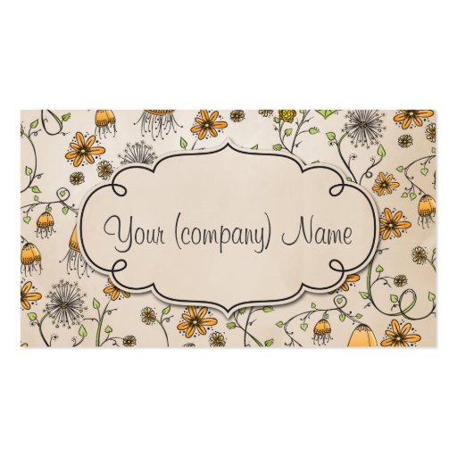 Elegant pattern flowers yellow/beige business card template (front side)
