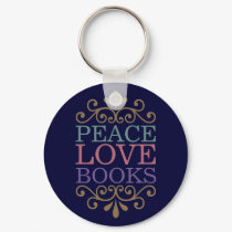 Elegant Peace, Love, Books Keychain (Dark) by HesedBooks Elegant Peace, Love, Books Keychain (Dark)