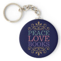 Elegant Peace, Love, Books Keychain (Dark)