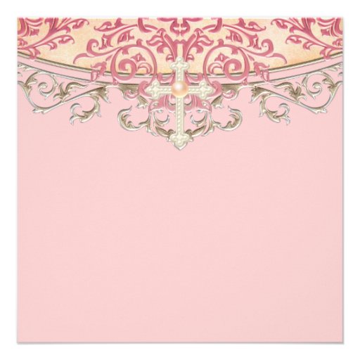 Elegant Peach Coral First Communion Invitations