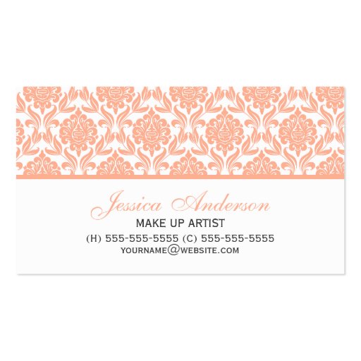 Elegant Peach Damask Pattern Business Card