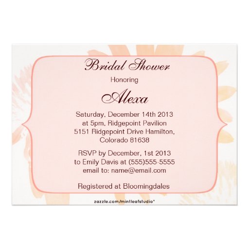 Elegant Peach Flower Bridal Shower Invitation