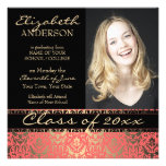 Elegant Peach Shimmer Damask Graduation Announcements