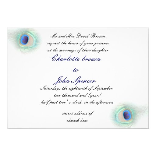 elegant peacock blue wedding invitation