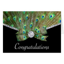 Elegant Peacock & DIamonds Wedding Greeting Card