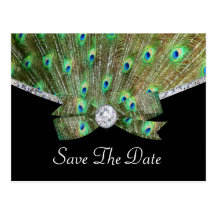 Elegant Peacock & DIamonds Wedding Post Card