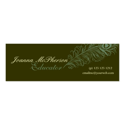 Elegant Peacock Feather Business Card (front side)