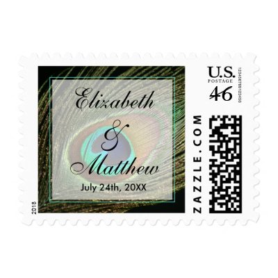 Elegant Peacock Feather Wedding Stamps