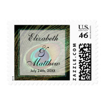 Elegant Peacock Feather Wedding Stamps