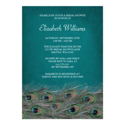 Elegant Peacock Feathers Bridal Shower Invitation