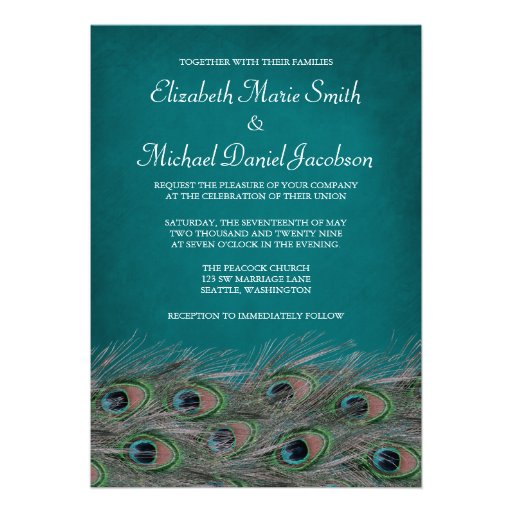 Elegant Peacock Feathers Wedding Invitation