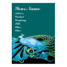 ELEGANT PEACOCK IN AQUA BLUE TEAL GREEN,BLACK BUSINESS CARD