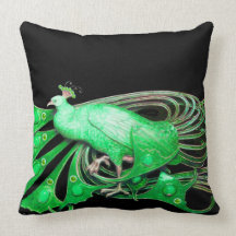 ELEGANT PEACOCK IN GREEN BLACK PILLOWS
