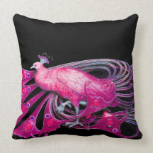 ELEGANT PEACOCK IN PINK FUCHSIA BLACK PILLOWS