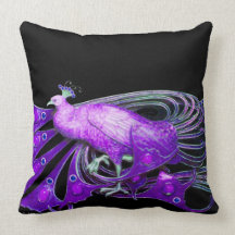 ELEGANT PEACOCK IN PURPLE BLACK THROW PILLOWS