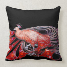 ELEGANT PEACOCK IN RED BLACK THROW PILLOW