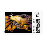 ELEGANT PEACOCK IN YELLOW BLACK Wedding Party Postage Stamps