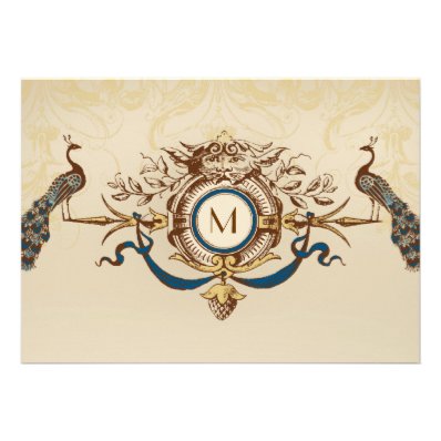 Elegant Peacock Monogram Vintage Wedding Invites