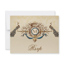 Elegant Peacock Monogram Vintage Wedding RSVP Card Personalized Invites